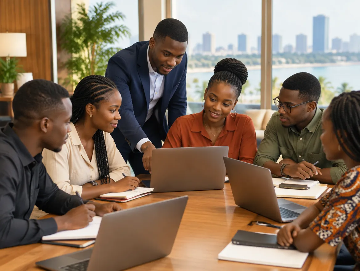 Jeunes professionnels en formation autour d'une table